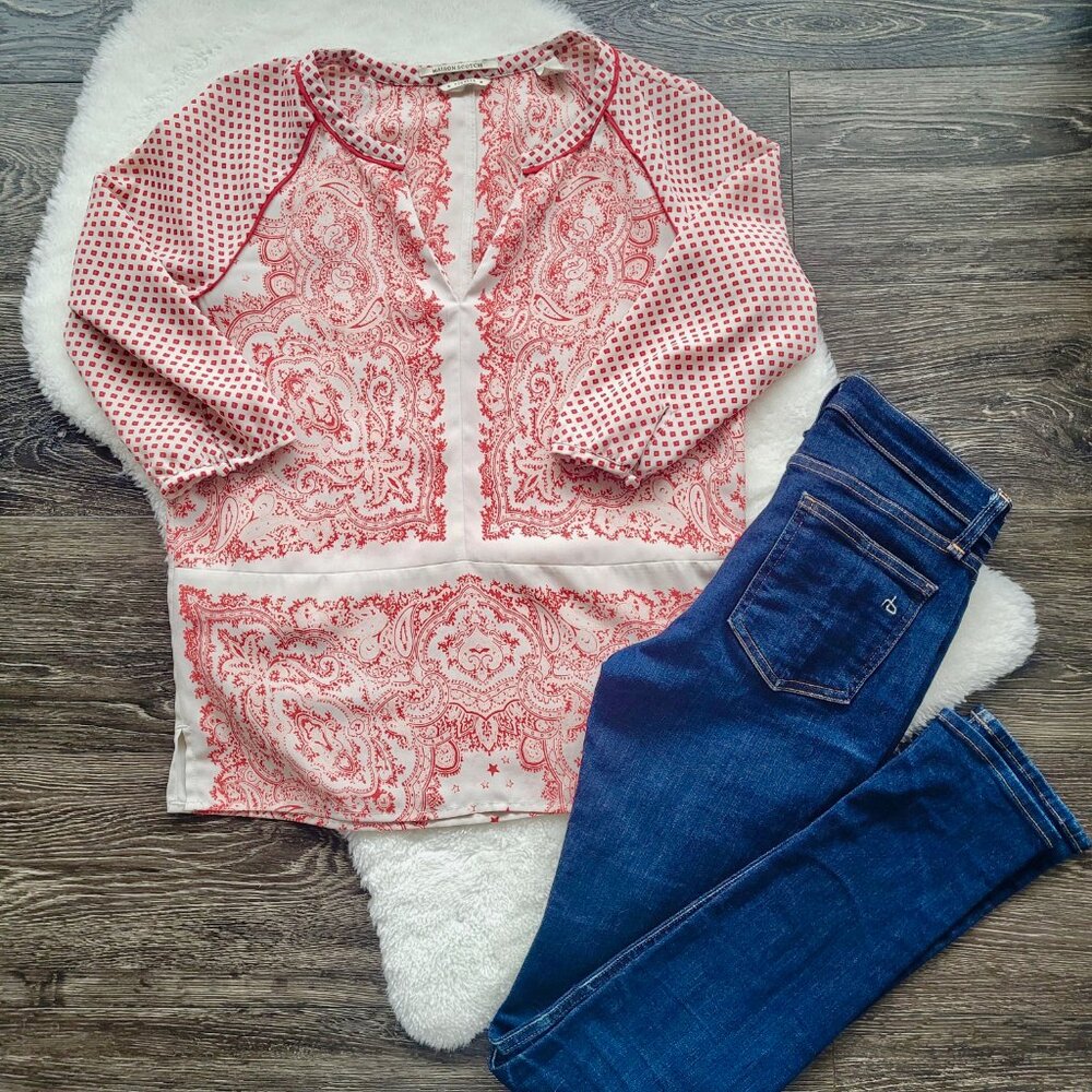 Scotch & Soda Pioneer Blouse in Red and White Paisley By Maison Scotch Sz S